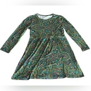 Izuria Paisley Print Long Sleeve Shift Dress - Womens Size XL - Green Paisley